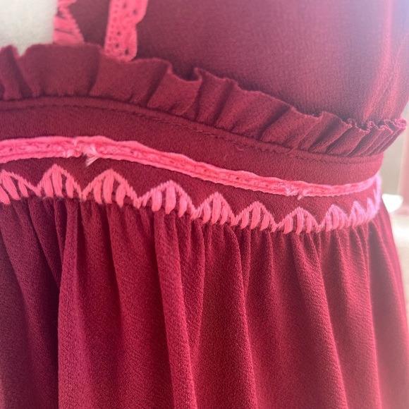 Express Halter Mini Dress – Burgundy Boho with Pink Embroidery - Picture 4 of 9